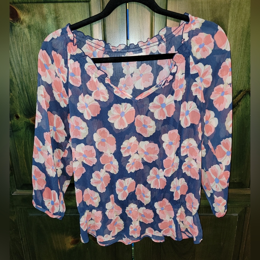 Old Navy Sheer Floral Blouse Size Medium